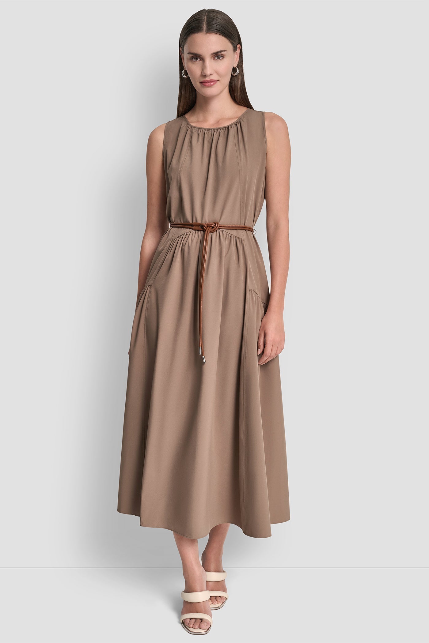 SLEEVELESS DROP-WAIST MIDI DRESS