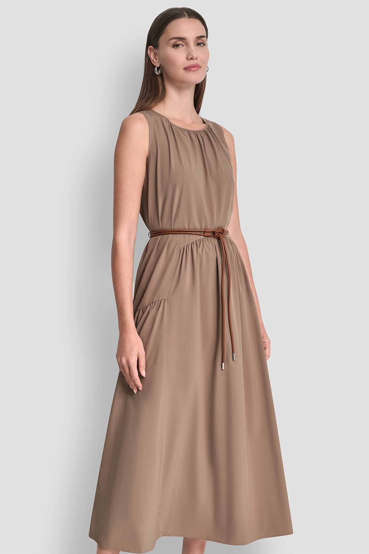 SLEEVELESS DROP-WAIST MIDI DRESS