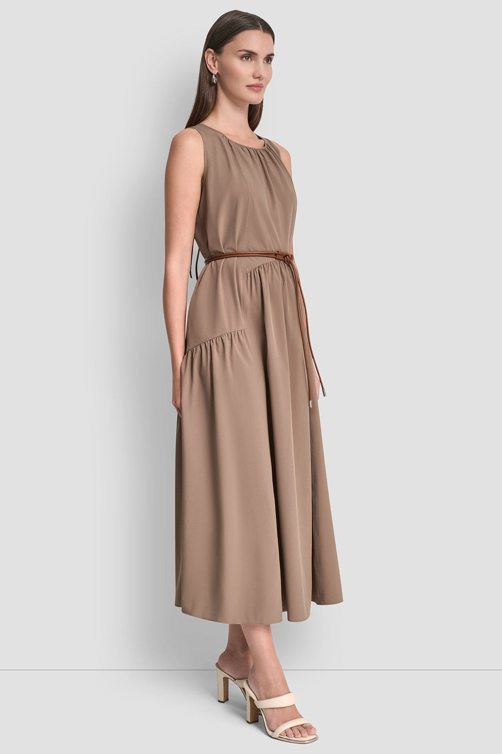 SLEEVELESS DROP-WAIST MIDI DRESS