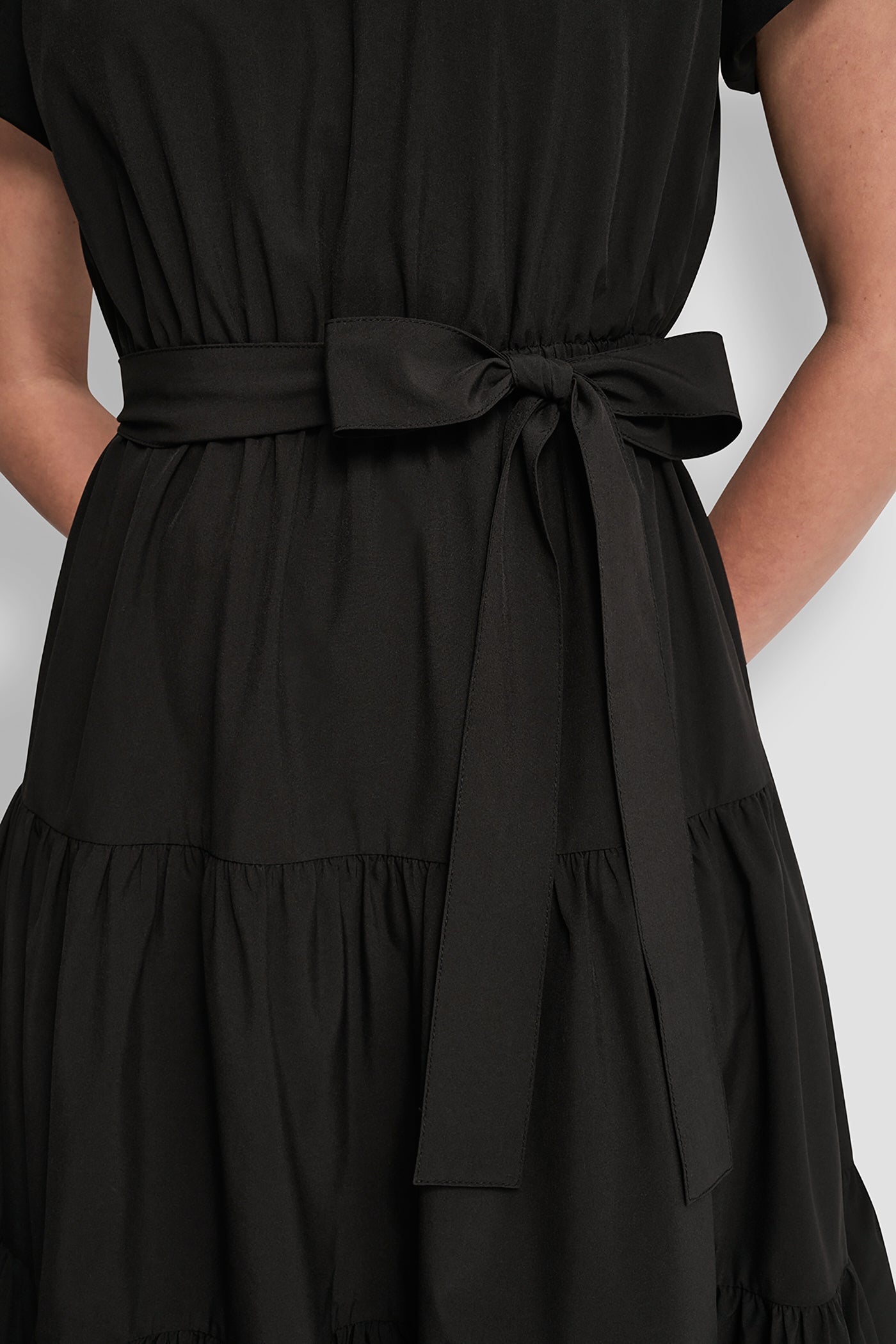 PUFF SLEEVE V-NECK FIT & FLARE DRESS