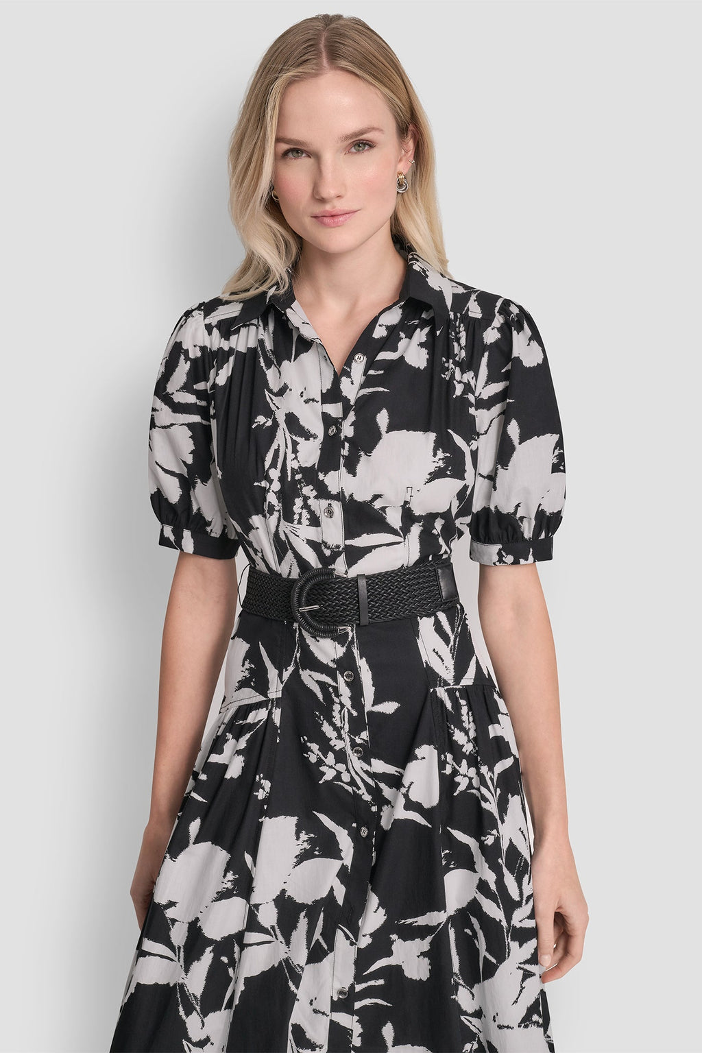 FLORAL PRINT MIDI SHIRT DRESS
