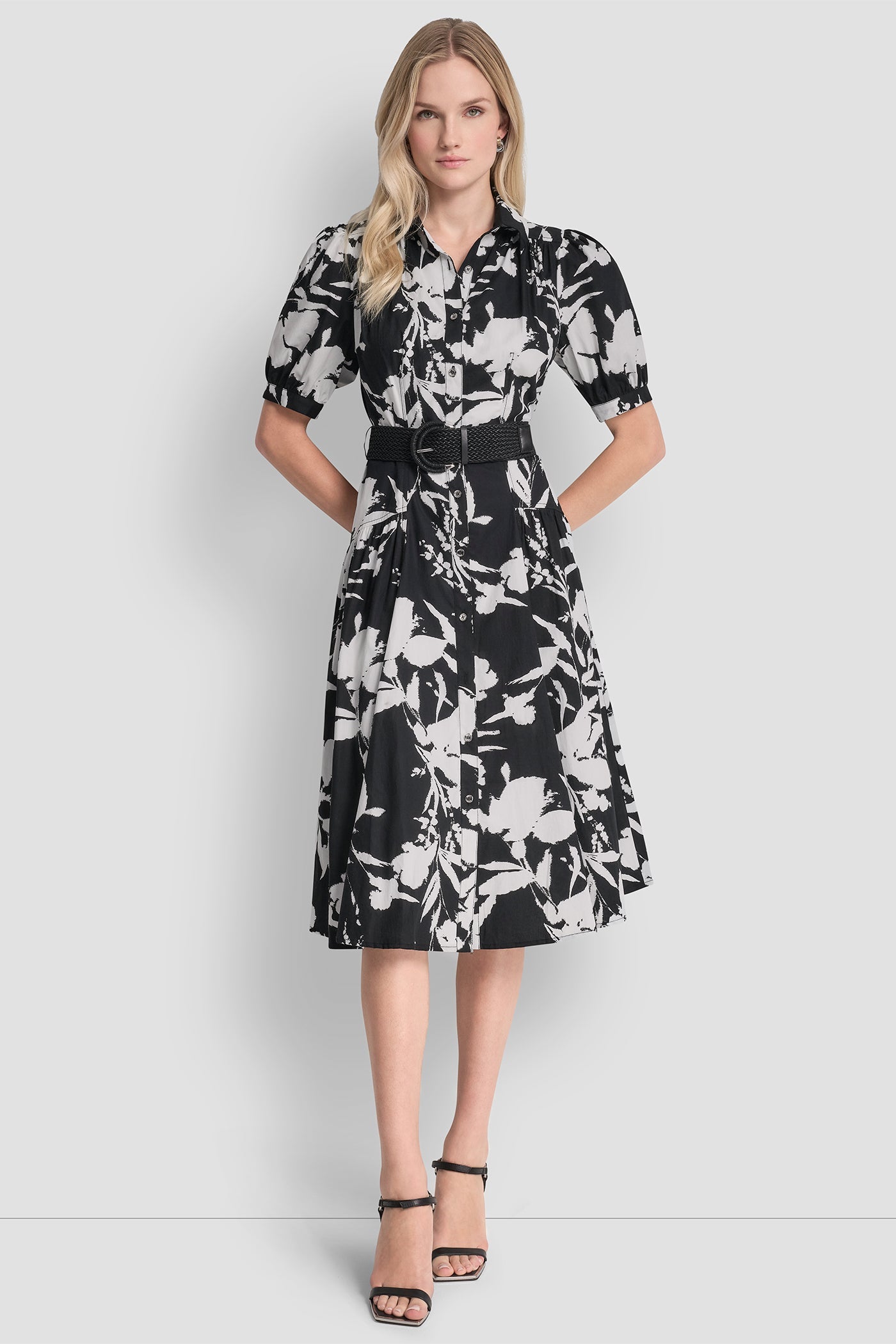 FLORAL PRINT MIDI SHIRT DRESS