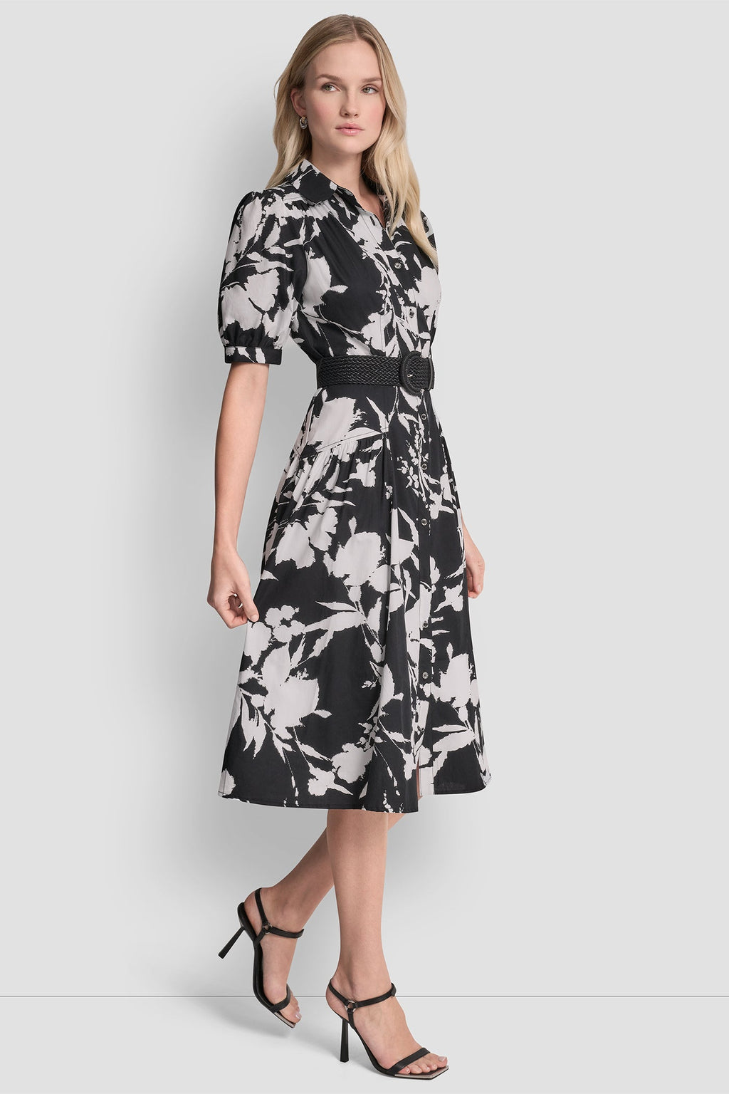 FLORAL PRINT MIDI SHIRT DRESS