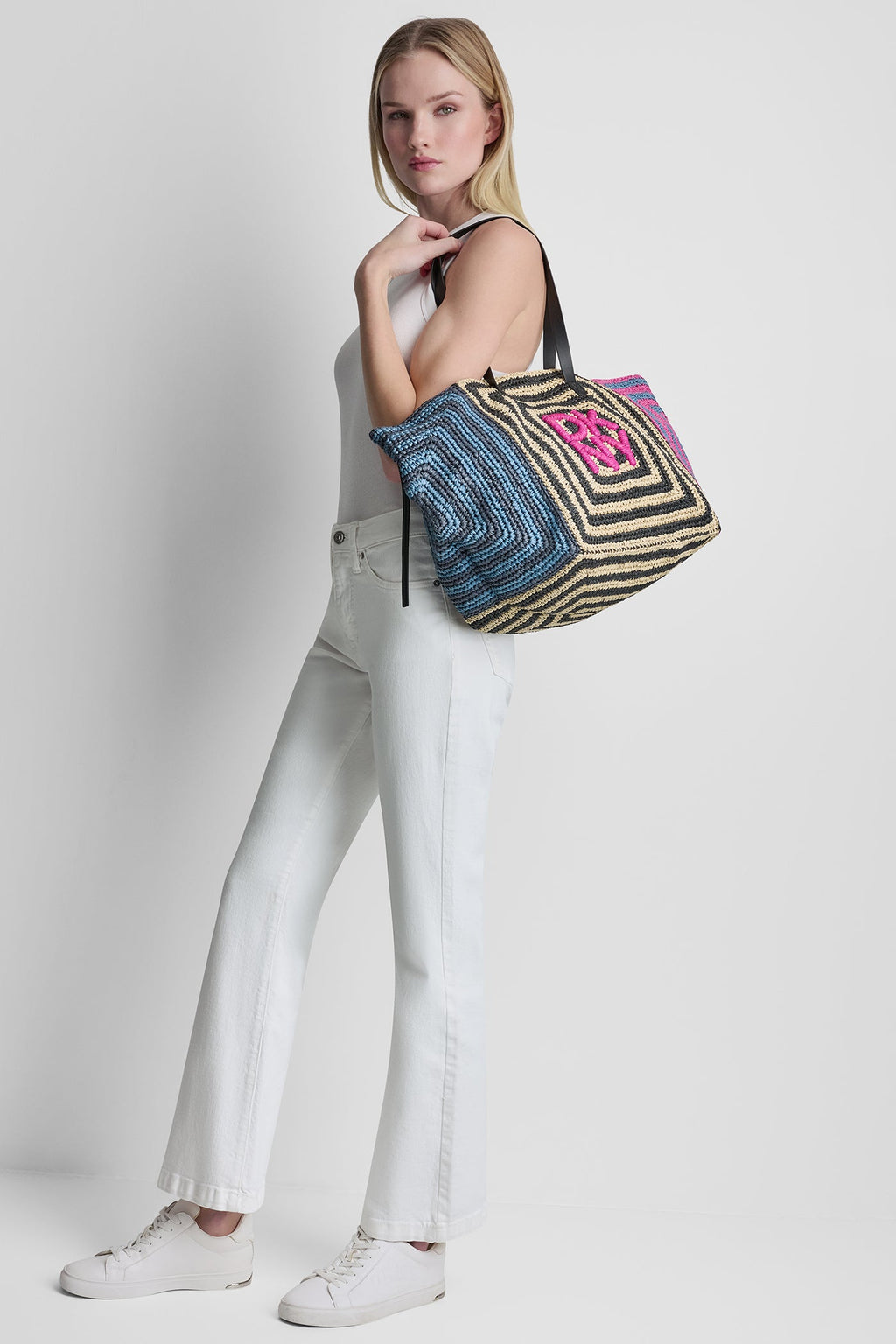 PALOMA CROCHET STRAW LOGO TOTE