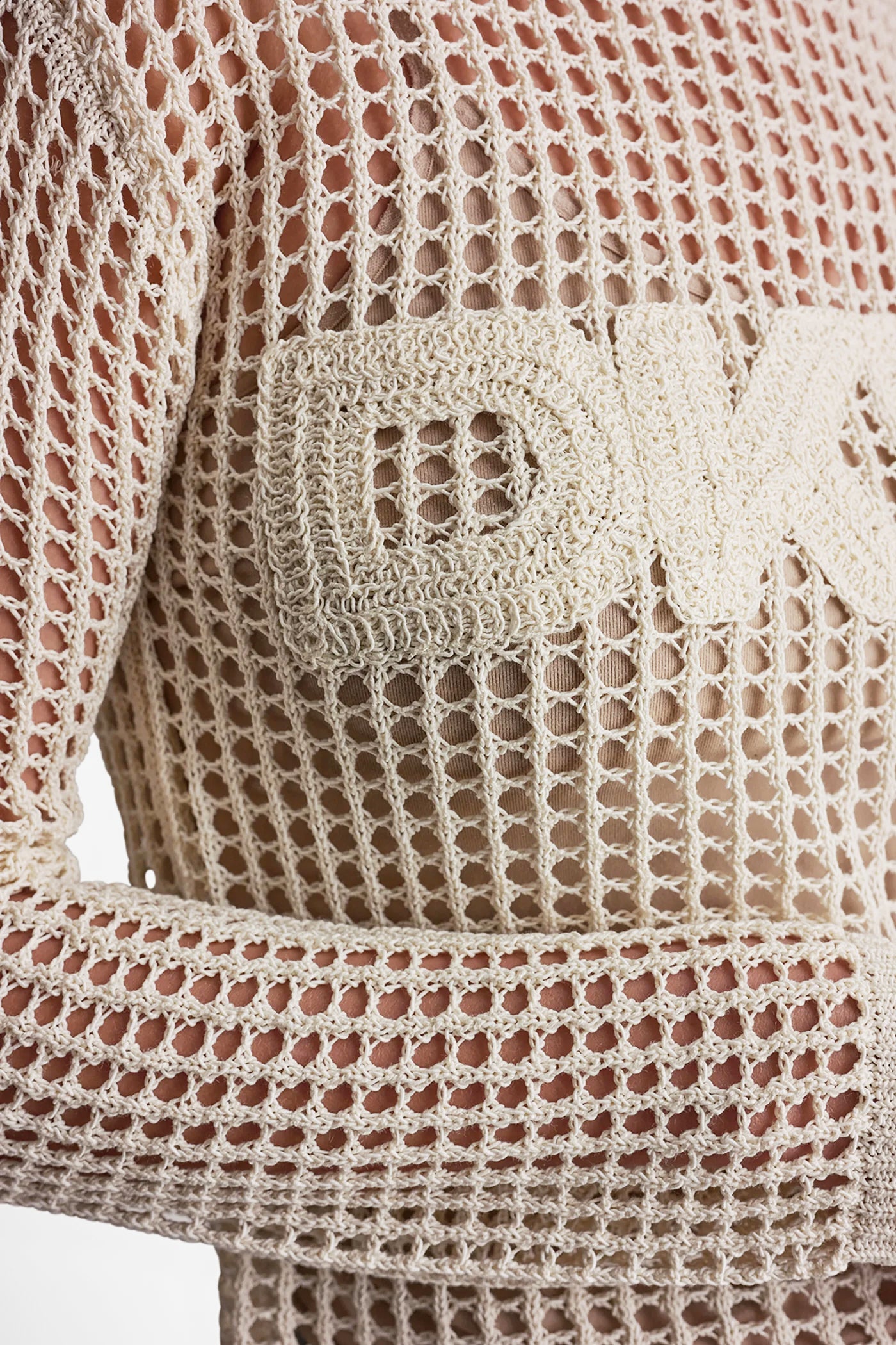 CROCHET OPEN-STITCH LOGO SWEATER
