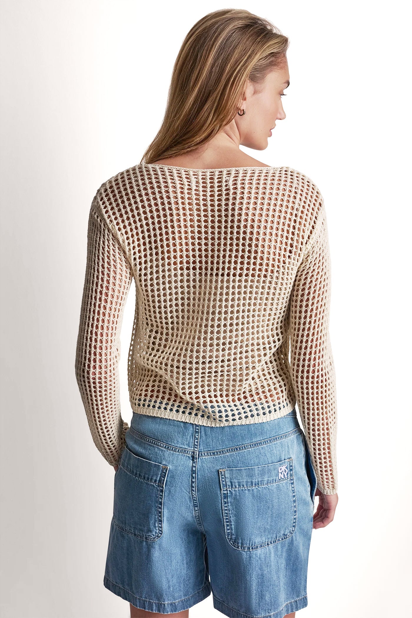 CROCHET OPEN-STITCH LOGO SWEATER