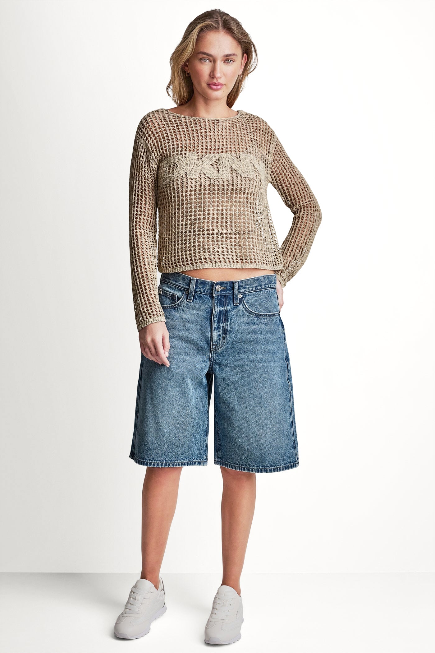 CROCHET OPEN-STITCH LOGO SWEATER