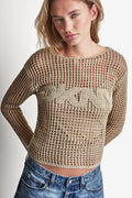CROCHET OPEN-STITCH LOGO SWEATER