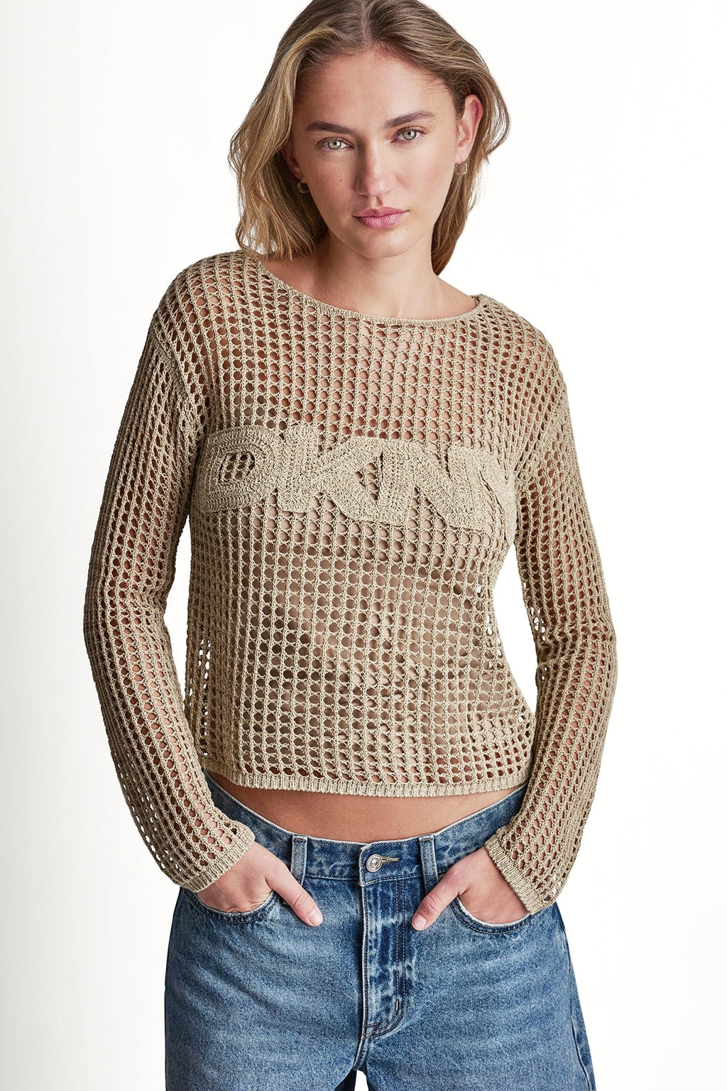 CROCHET OPEN-STITCH LOGO SWEATER