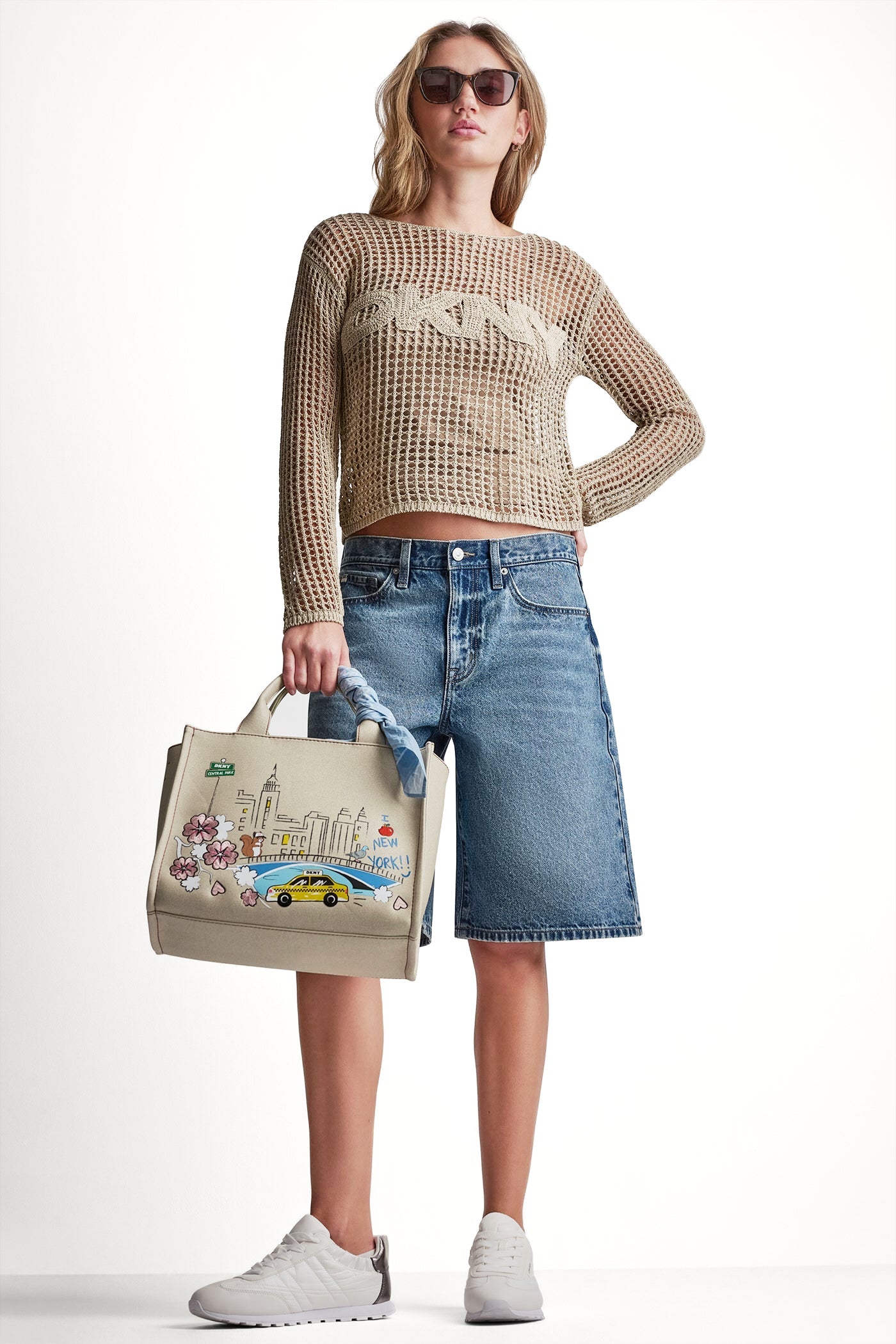 CROCHET OPEN-STITCH LOGO SWEATER