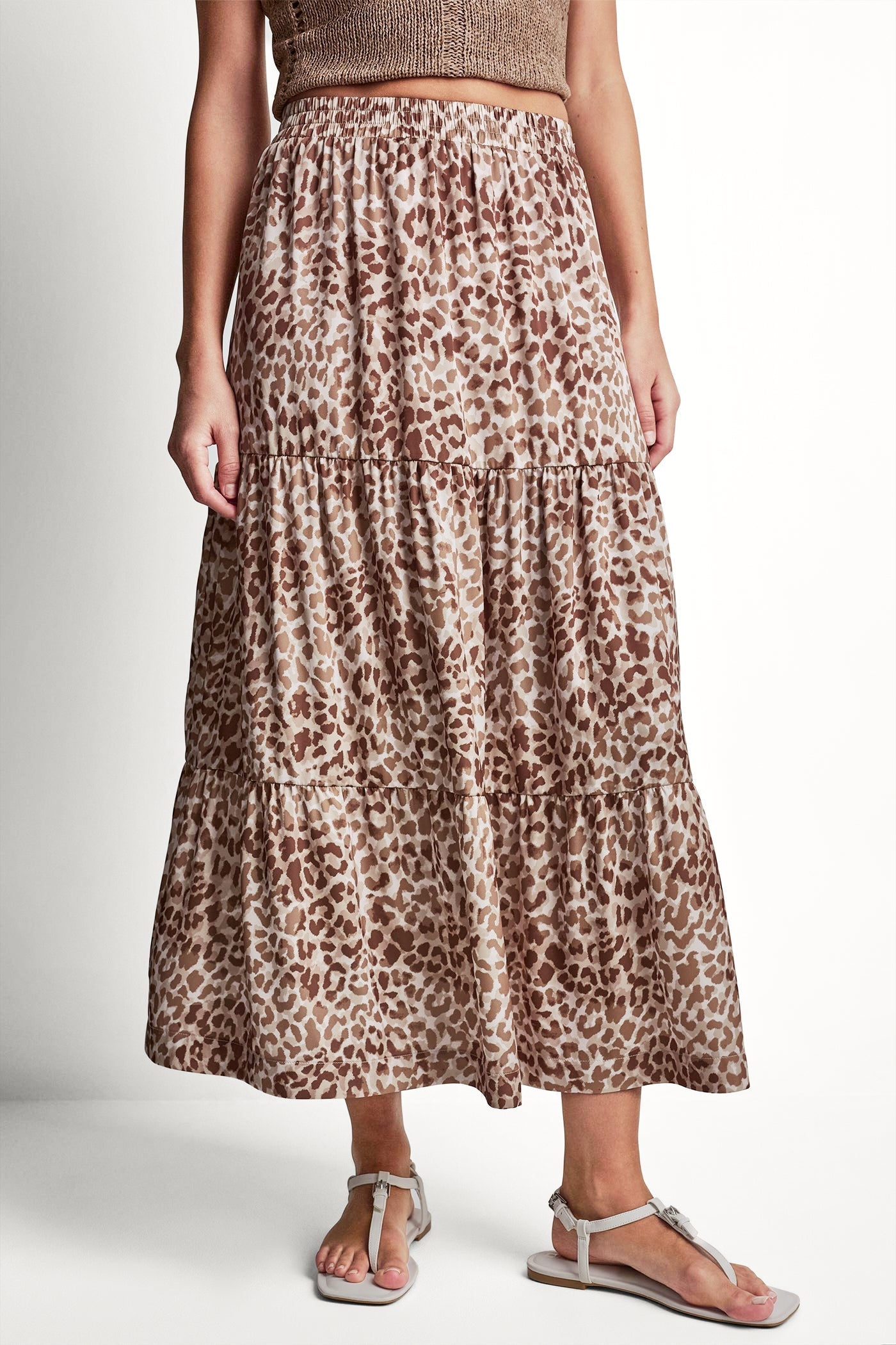 TIERED SATIN PRINTED SKIRT