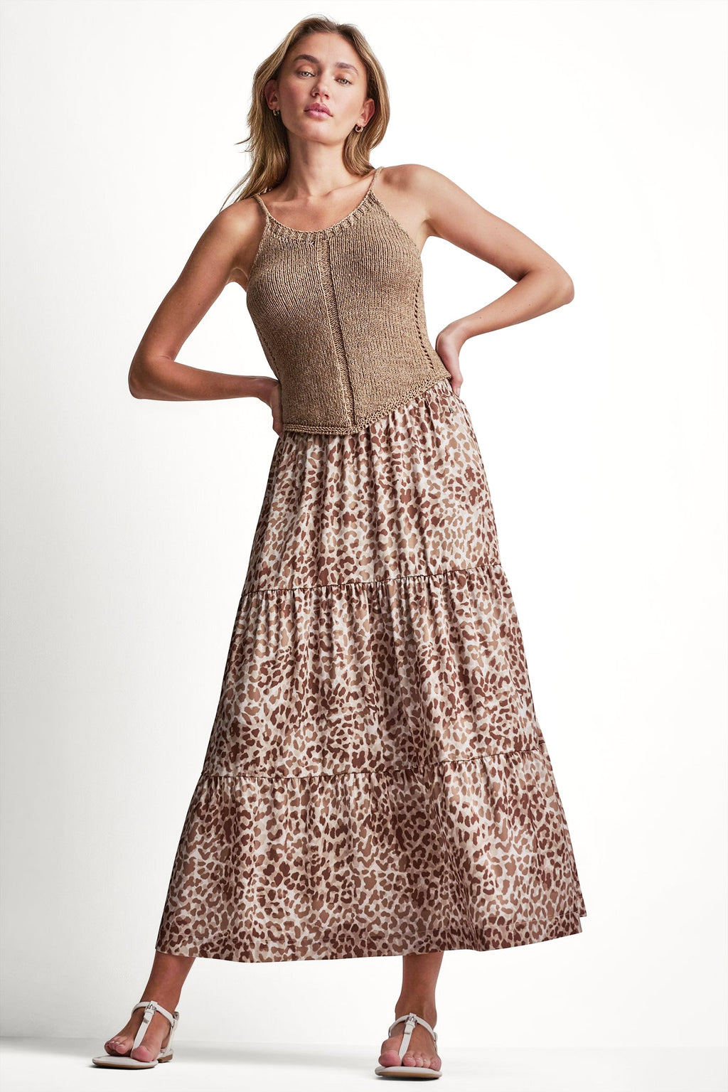 TIERED SATIN PRINTED SKIRT