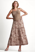 TIERED SATIN PRINTED SKIRT