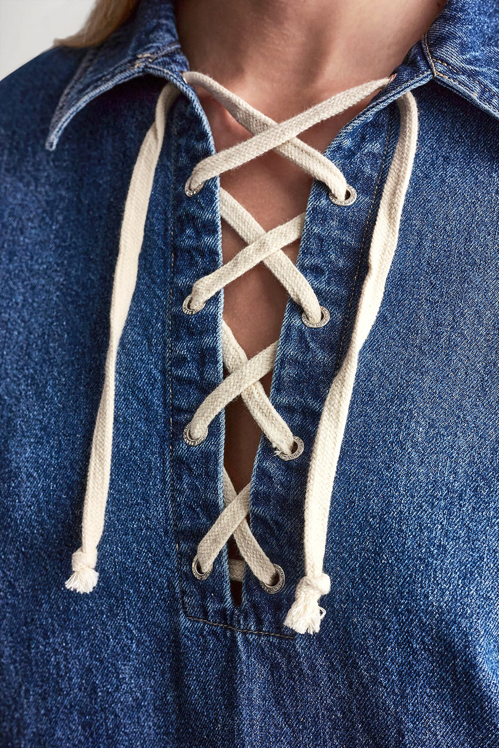 LACE UP DENIM SHIFT DRESS