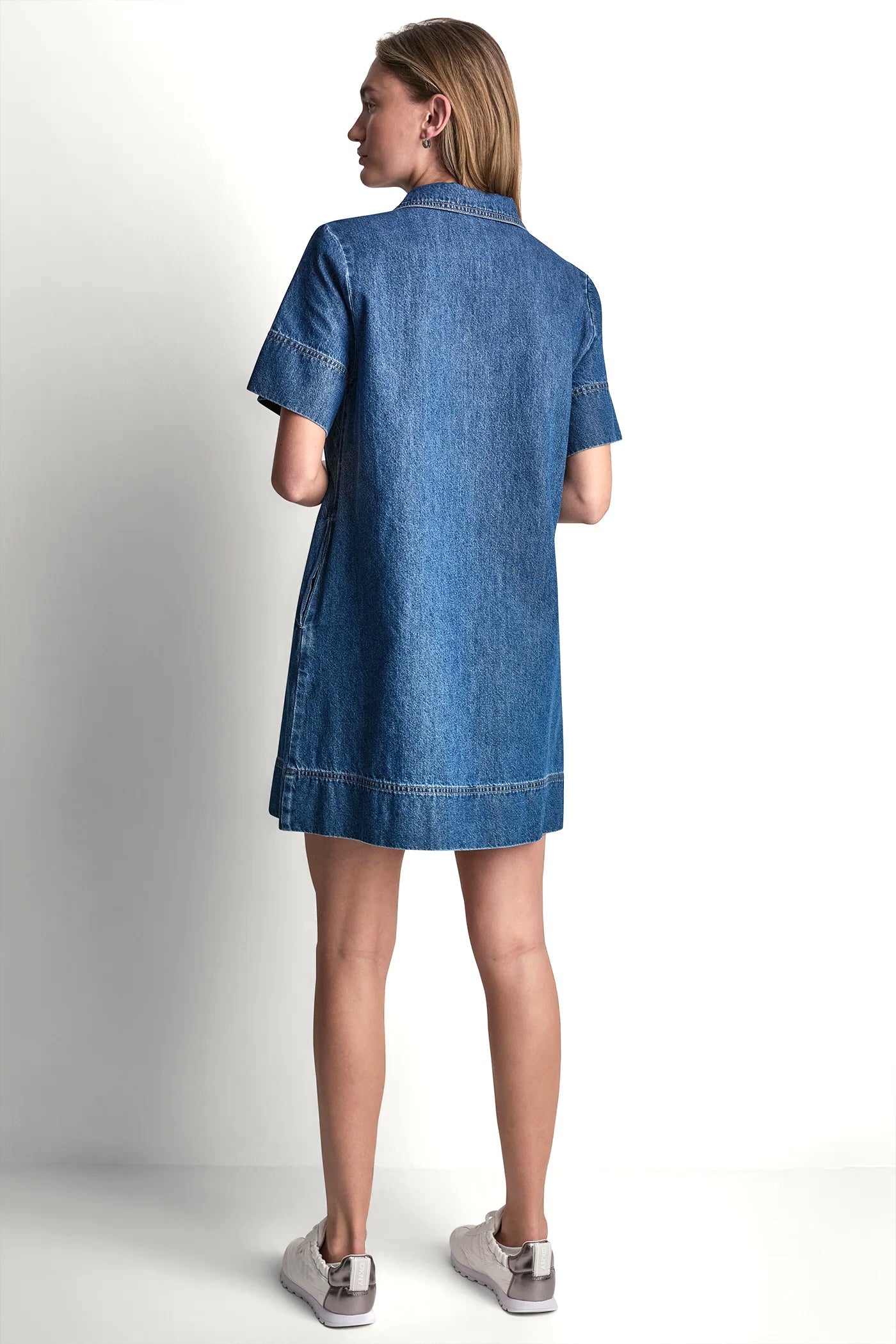 LACE UP DENIM SHIFT DRESS
