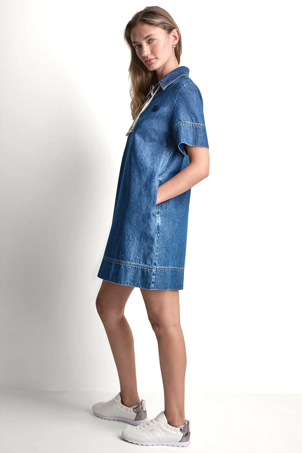LACE UP DENIM SHIFT DRESS
