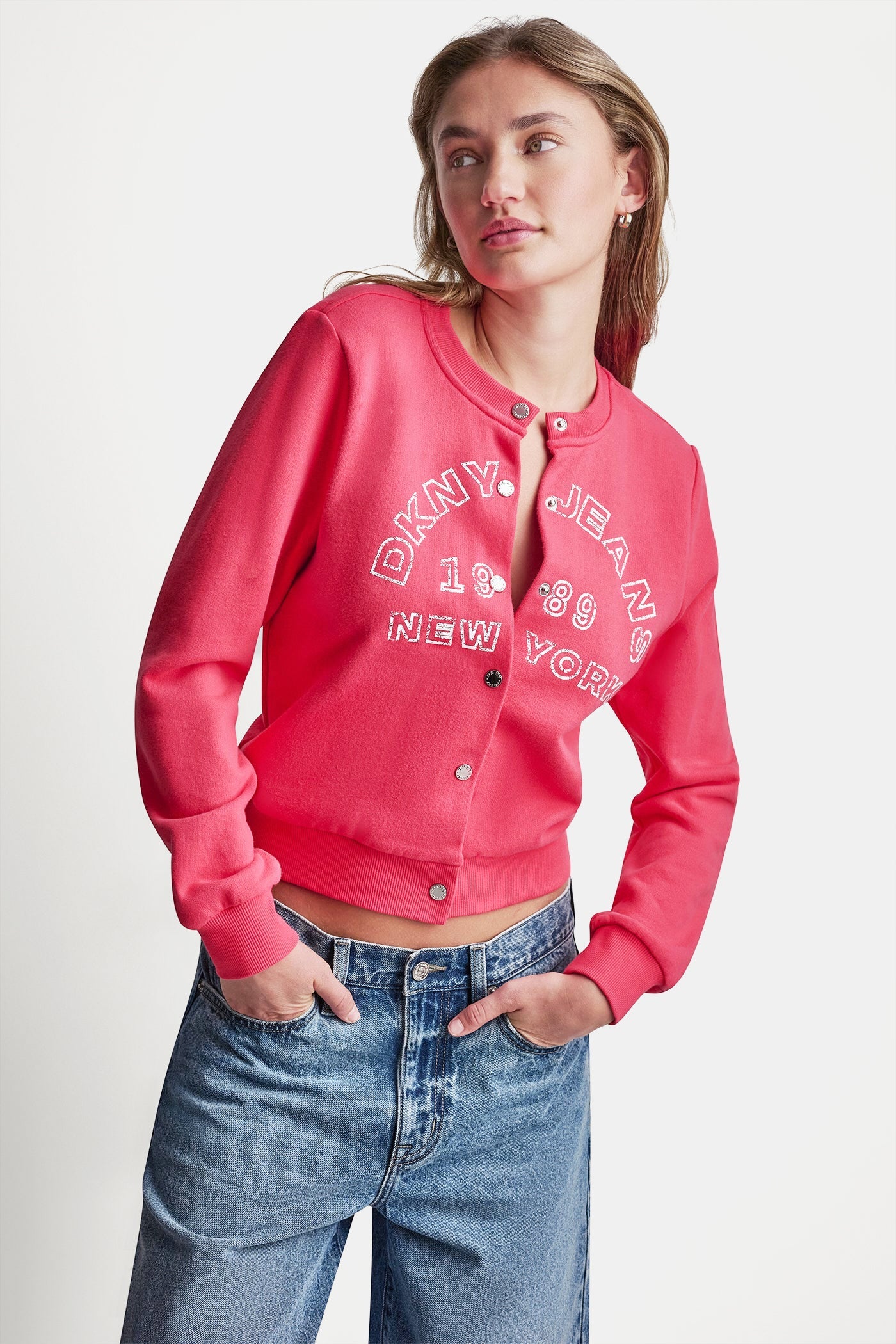 BUTTON FRONT SHRUNKEN LOGO JACKET