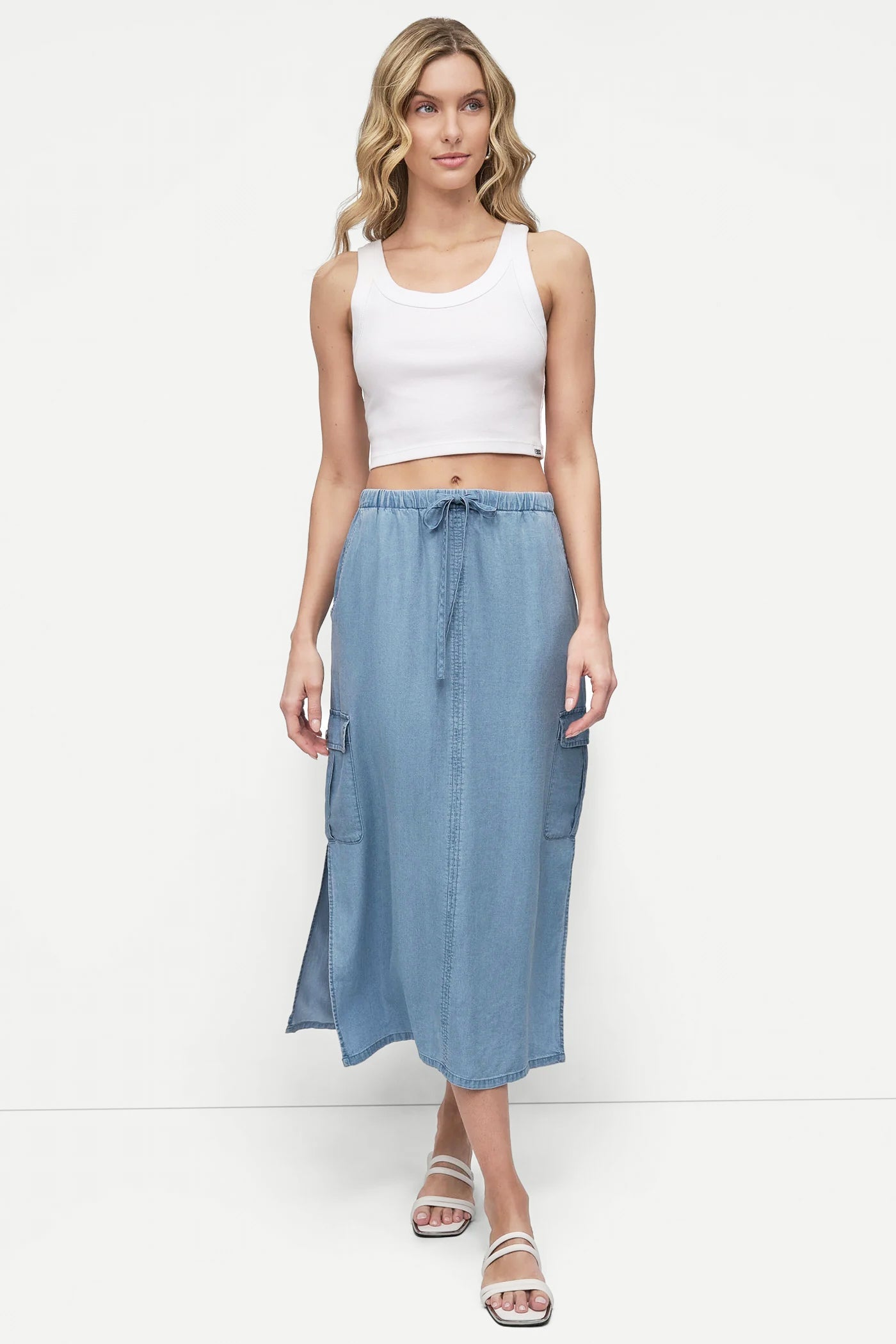 GARMENT DYE TIE WAIST CARGO SKIRT