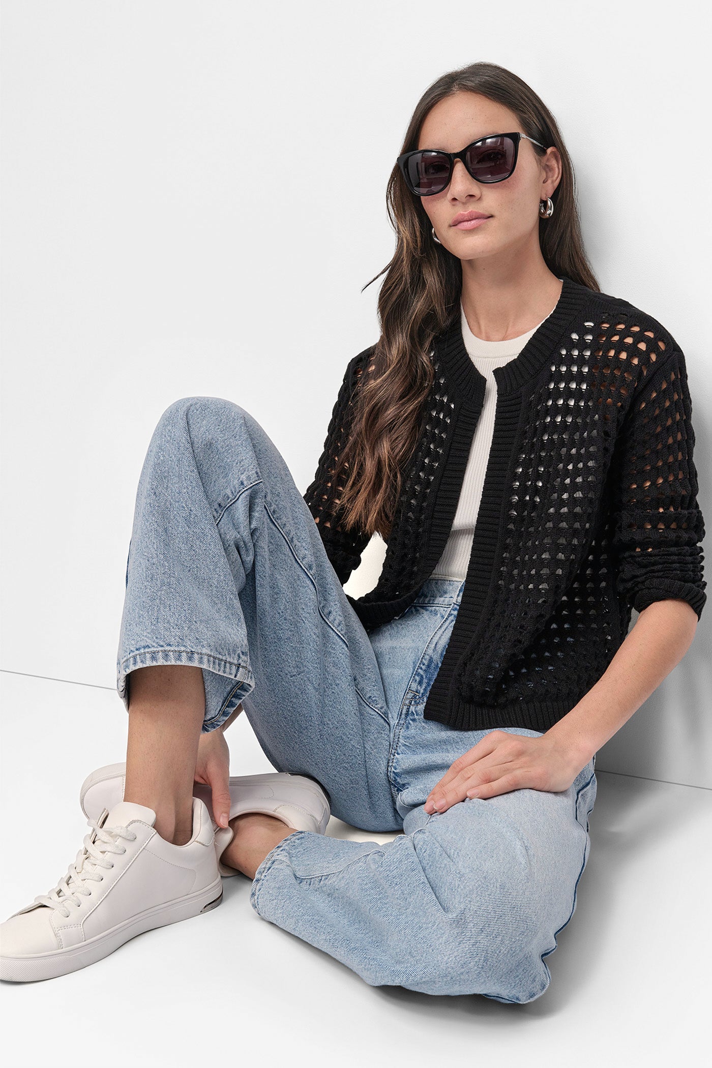 OPEN STITCH DROP SHOULDER CARDIGAN