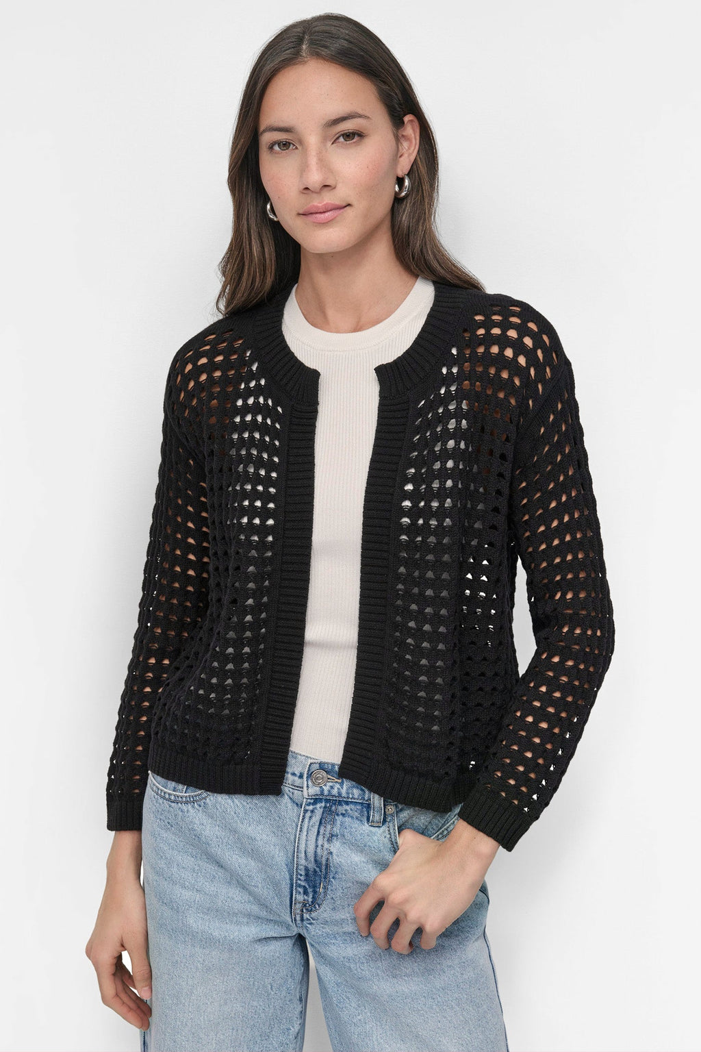 OPEN STITCH DROP SHOULDER CARDIGAN