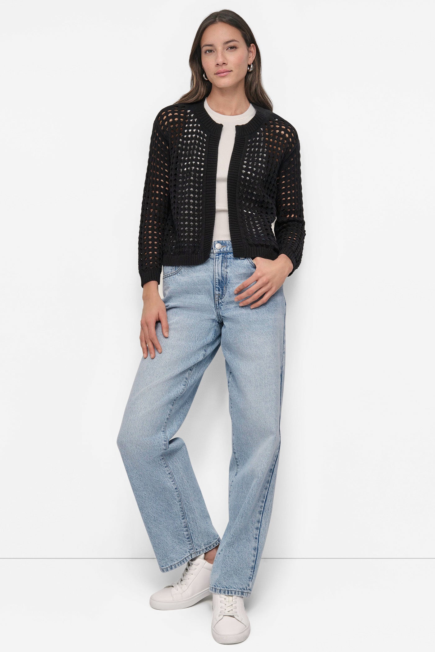 OPEN STITCH DROP SHOULDER CARDIGAN