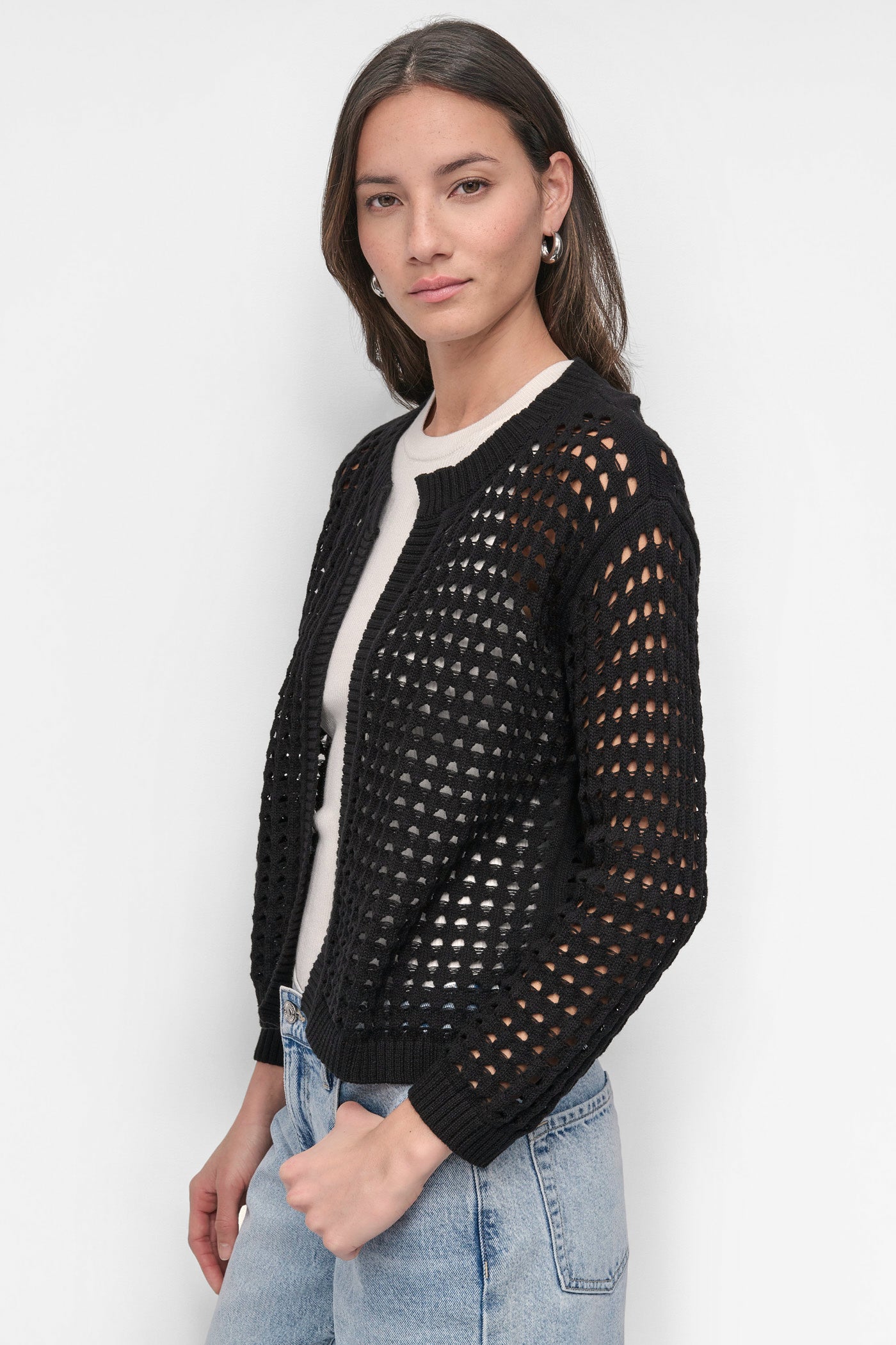 OPEN STITCH DROP SHOULDER CARDIGAN