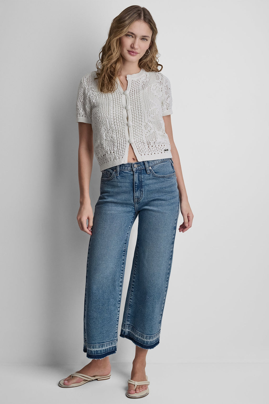 LACE STITCH BUTTON FRONT CARDIGAN