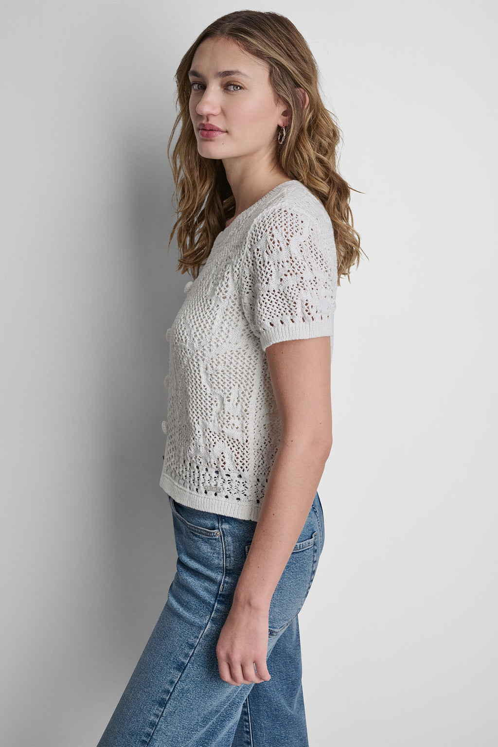 LACE STITCH BUTTON FRONT CARDIGAN