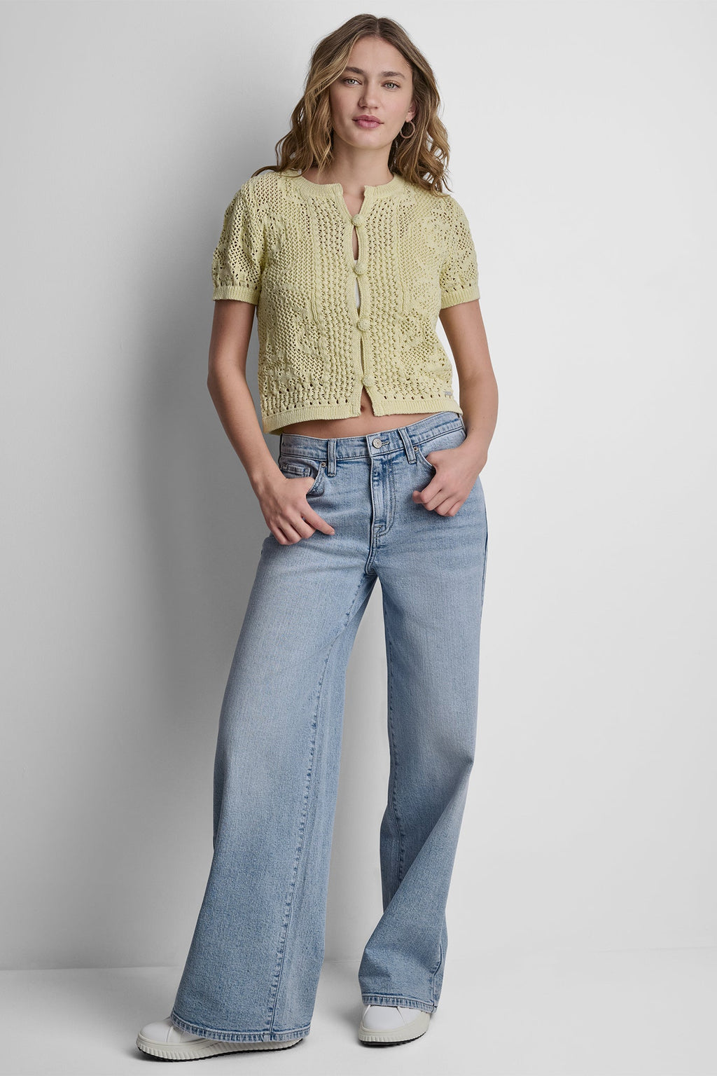 LACE STITCH BUTTON FRONT CARDIGAN