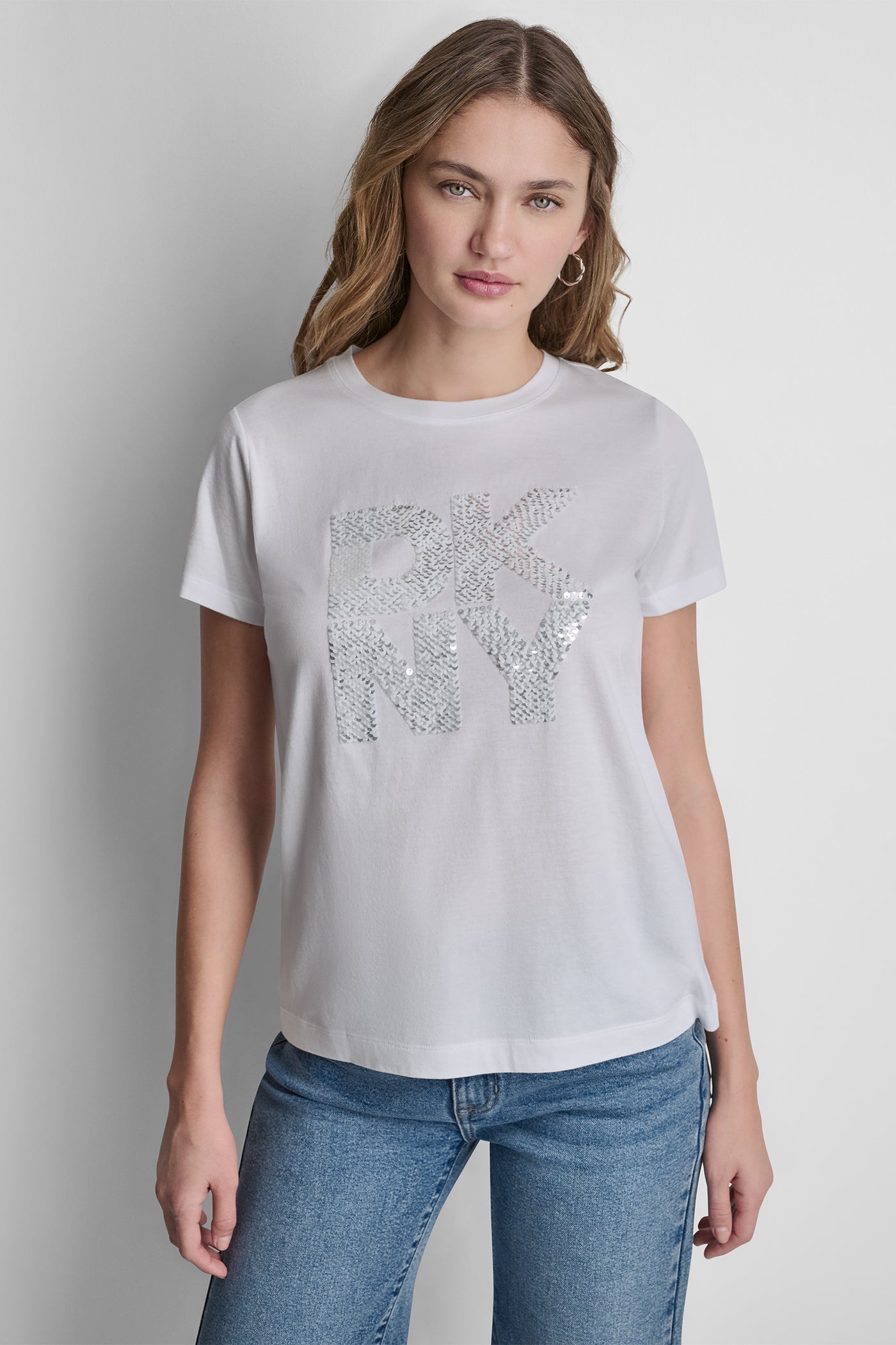 DKNY STACKED SEQUIN LOGO TEE