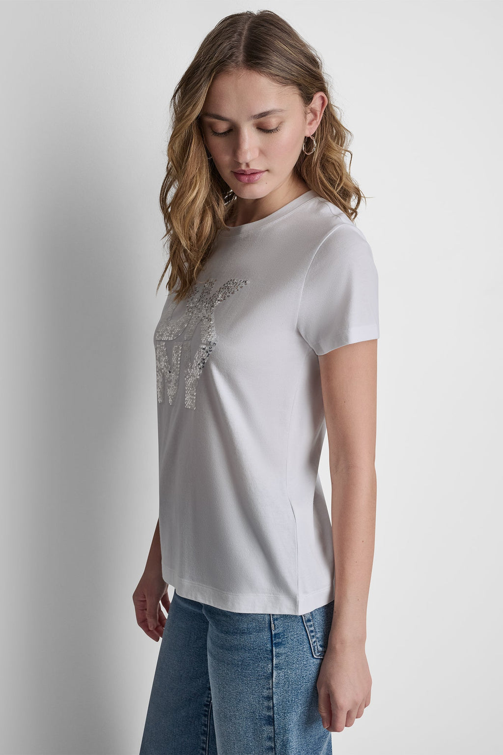 DKNY STACKED SEQUIN LOGO TEE