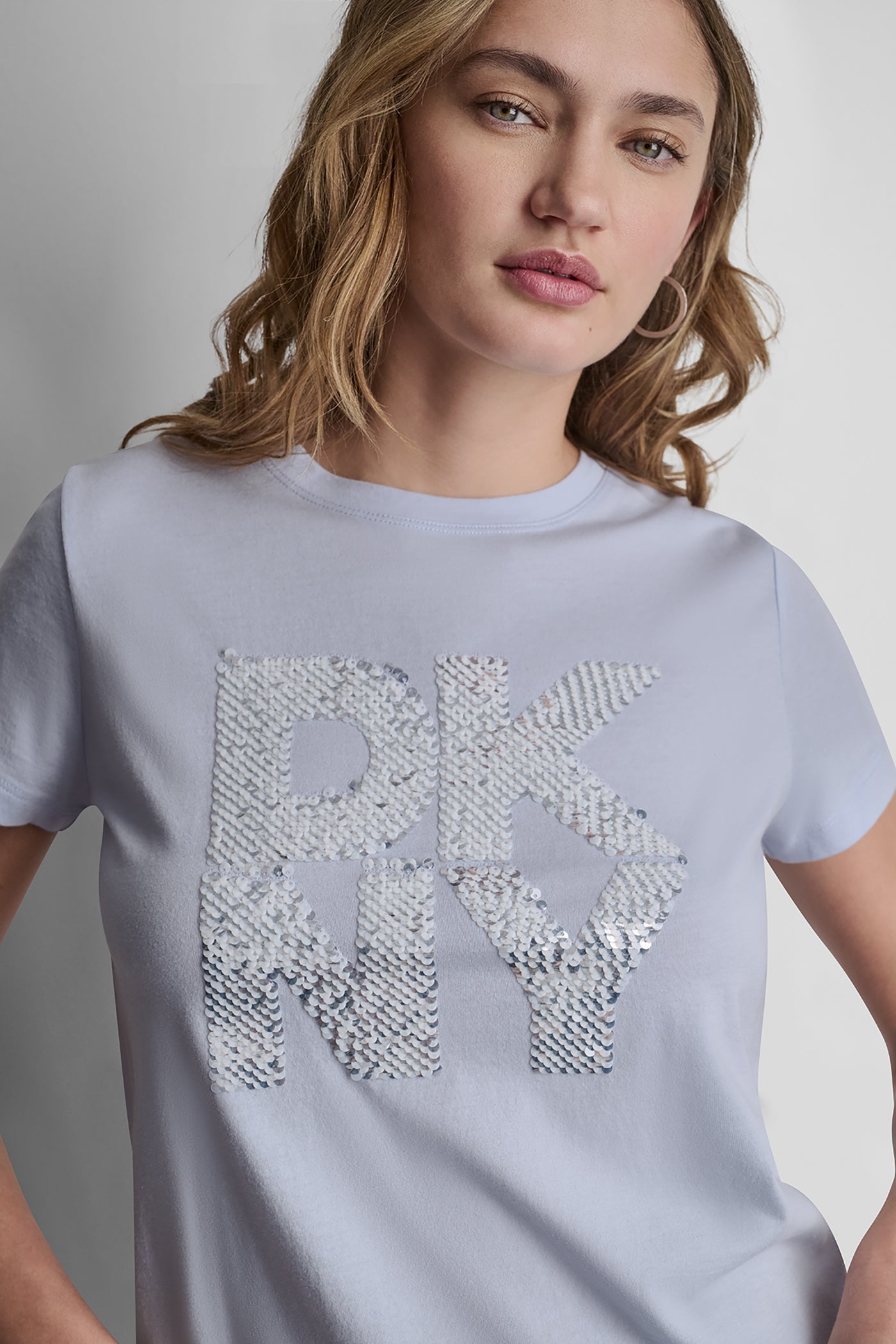DKNY STACKED SEQUIN LOGO TEE
