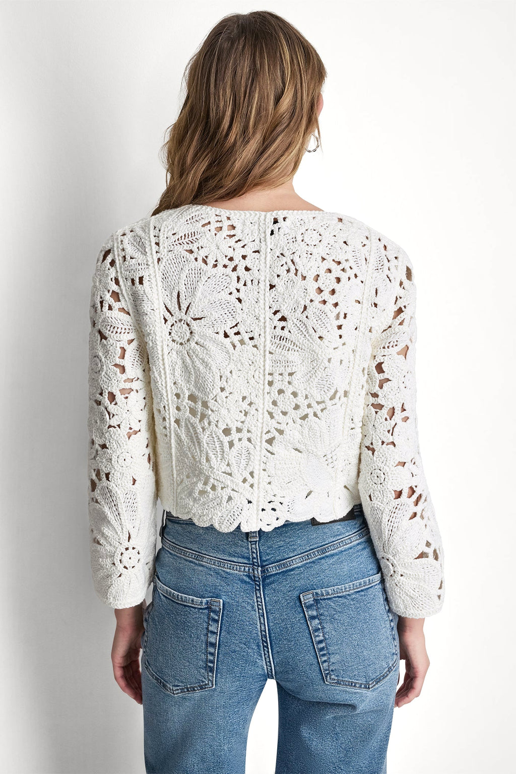 FLORAL CROCHET CARDIGAN WITH SCALLOP HEM