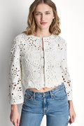 FLORAL CROCHET CARDIGAN WITH SCALLOP HEM