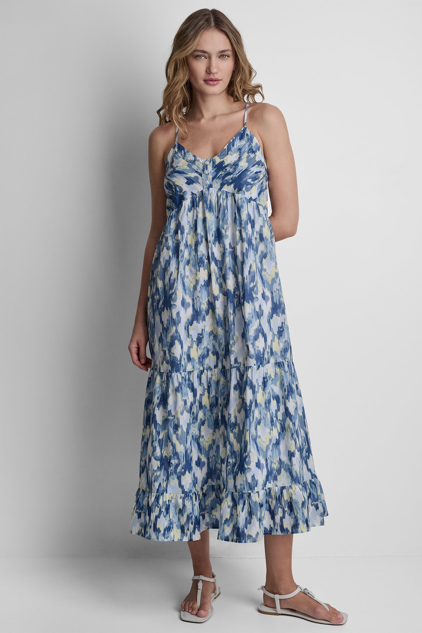 PRINTED TIERED MIDI TANK DRESS