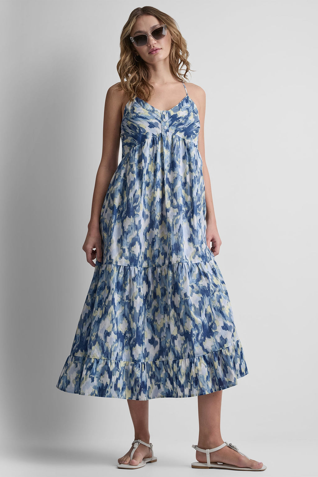 PRINTED TIERED MIDI TANK DRESS