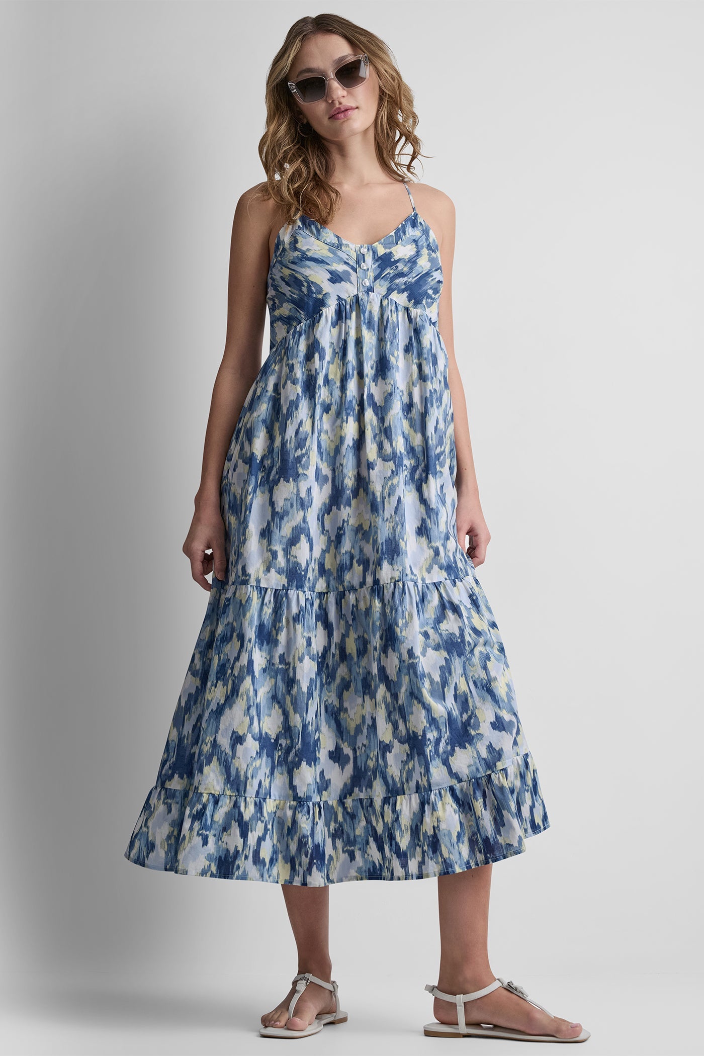 PRINTED TIERED MIDI TANK DRESS