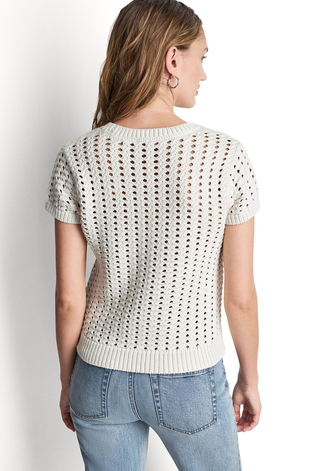 CHUNKY POINTELLE SHORT SLEEVE SWEATER