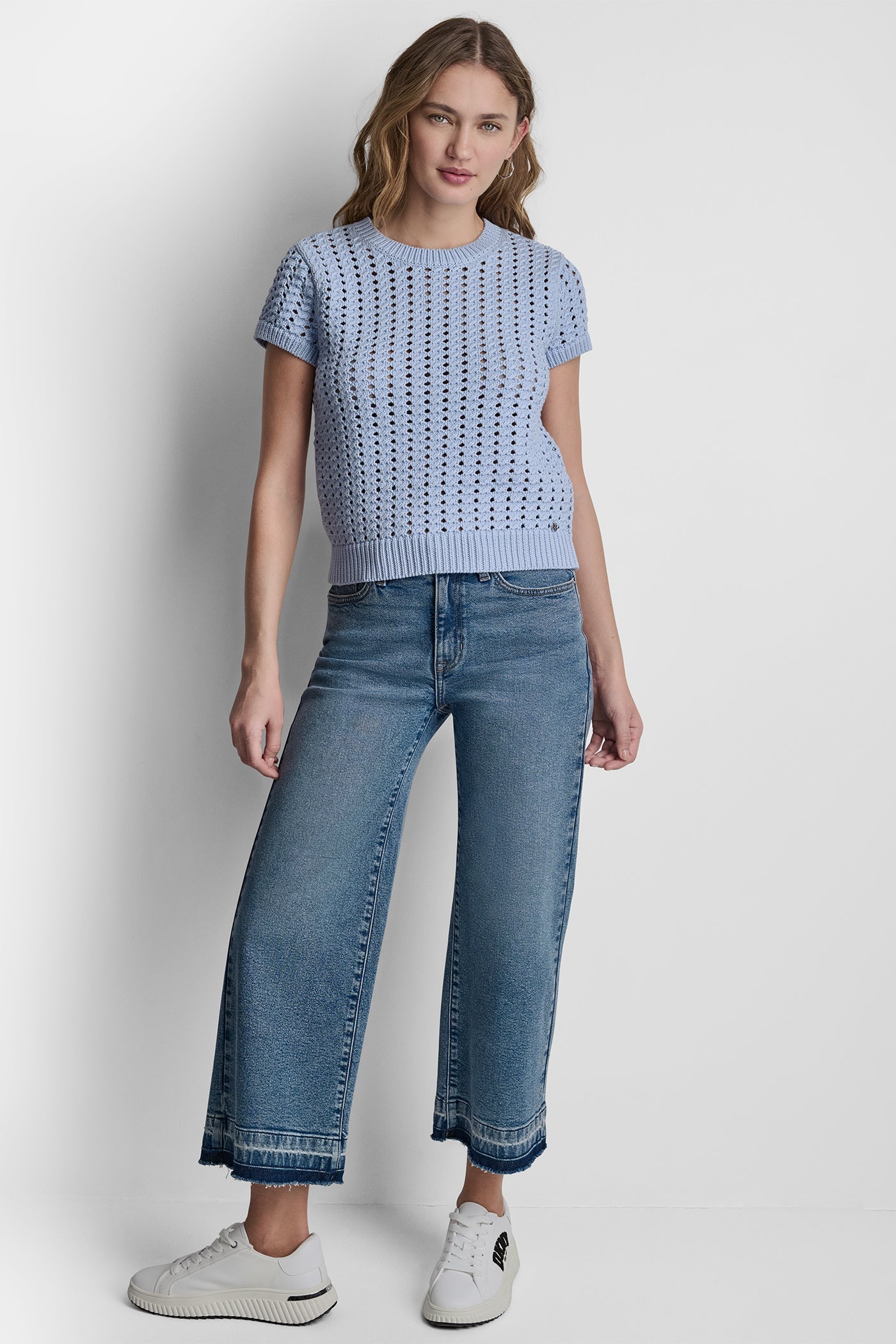 CHUNKY POINTELLE SHORT SLEEVE SWEATER