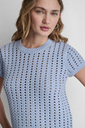 CHUNKY POINTELLE SHORT SLEEVE SWEATER