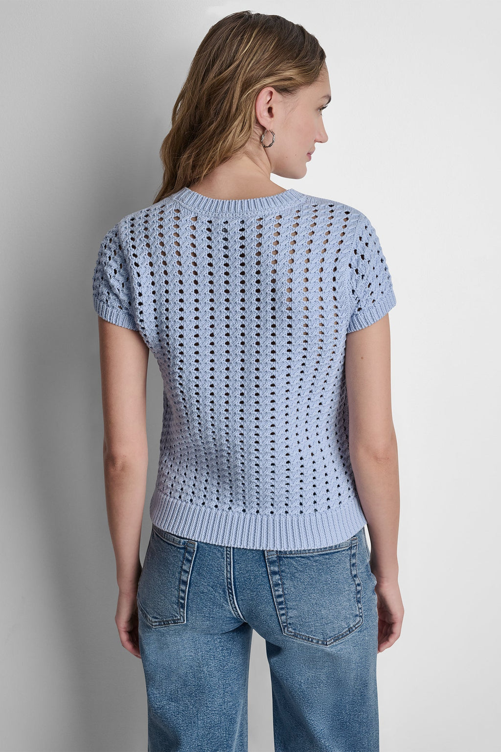 CHUNKY POINTELLE SHORT SLEEVE SWEATER