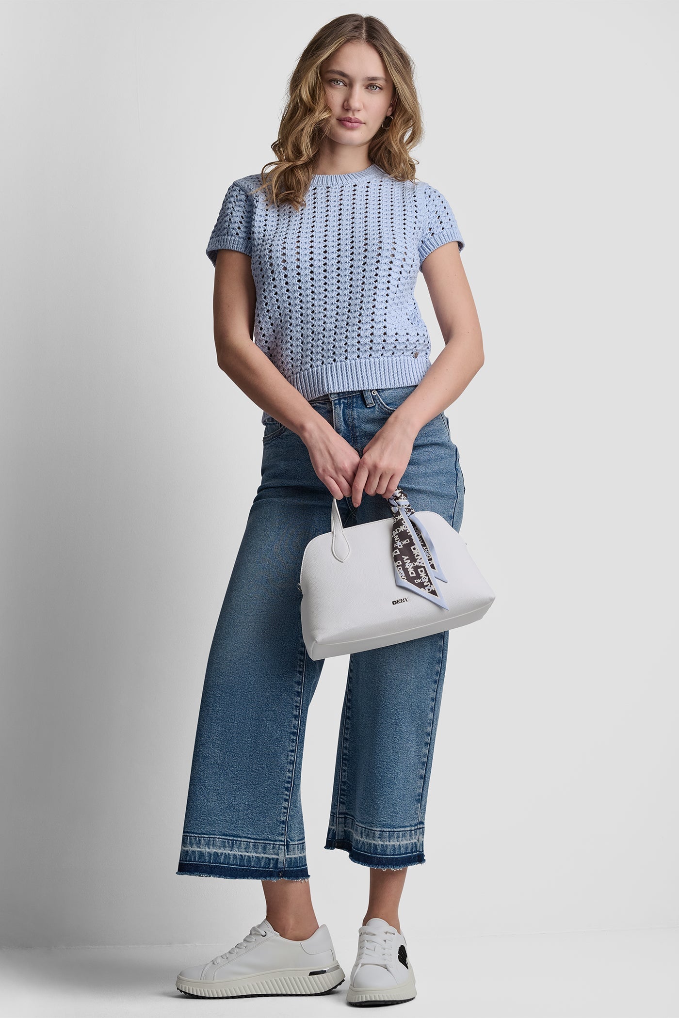 CHUNKY POINTELLE SHORT SLEEVE SWEATER