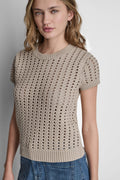 CHUNKY POINTELLE SHORT SLEEVE SWEATER