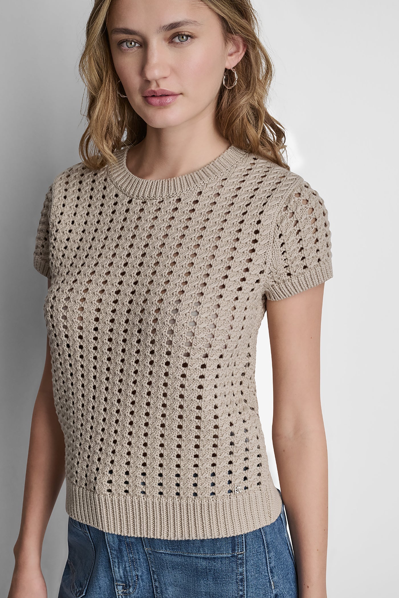 CHUNKY POINTELLE SHORT SLEEVE SWEATER