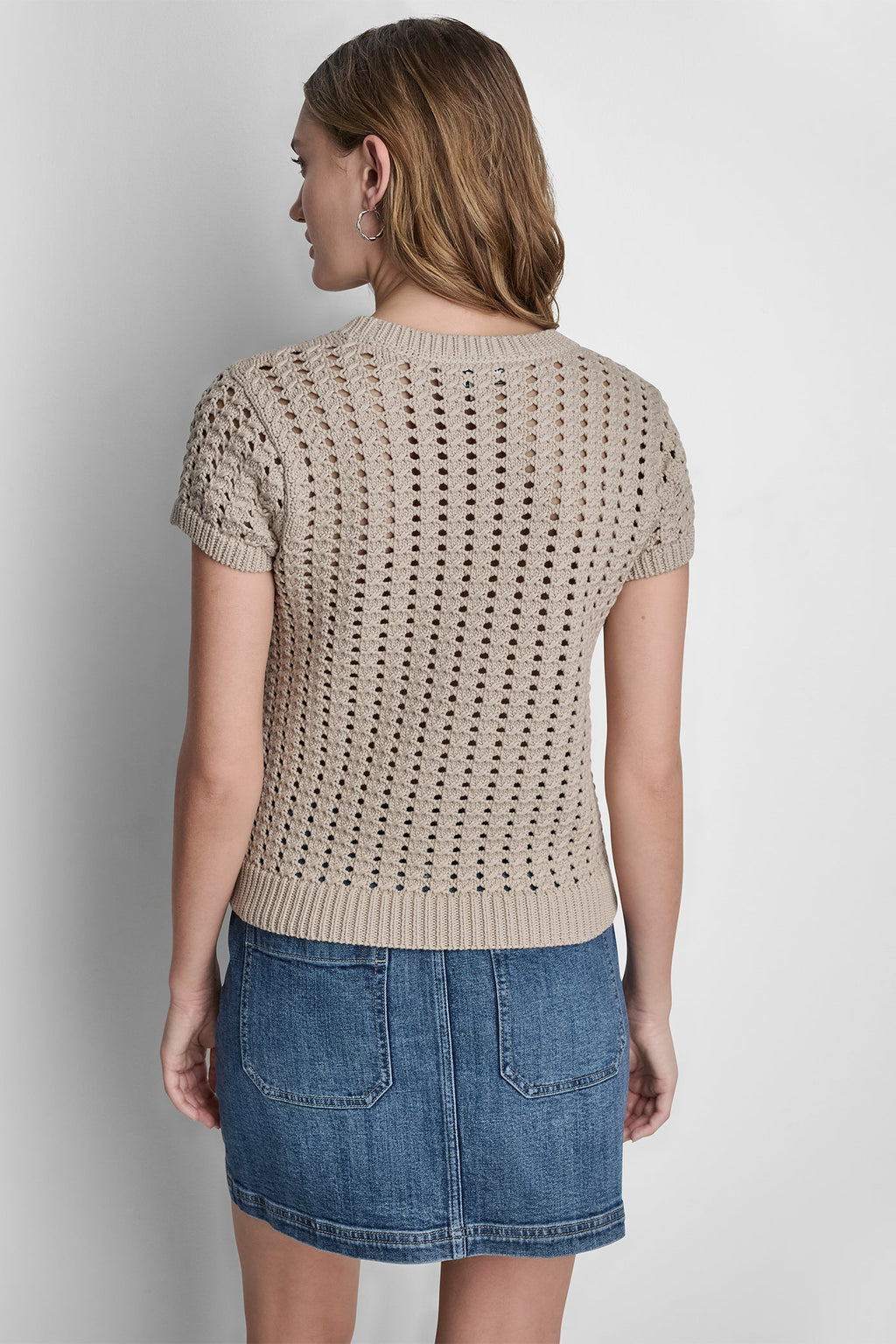 CHUNKY POINTELLE SHORT SLEEVE SWEATER