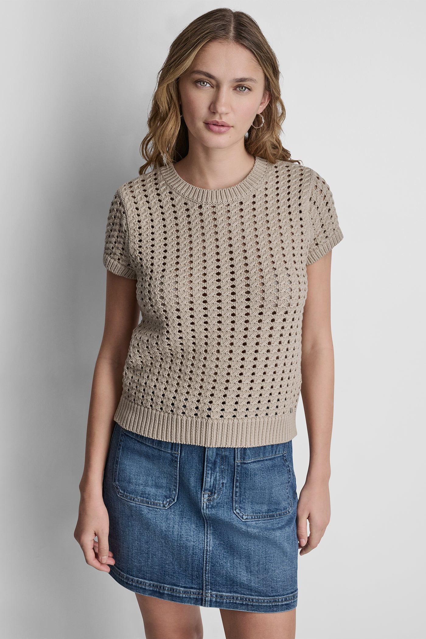 CHUNKY POINTELLE SHORT SLEEVE SWEATER