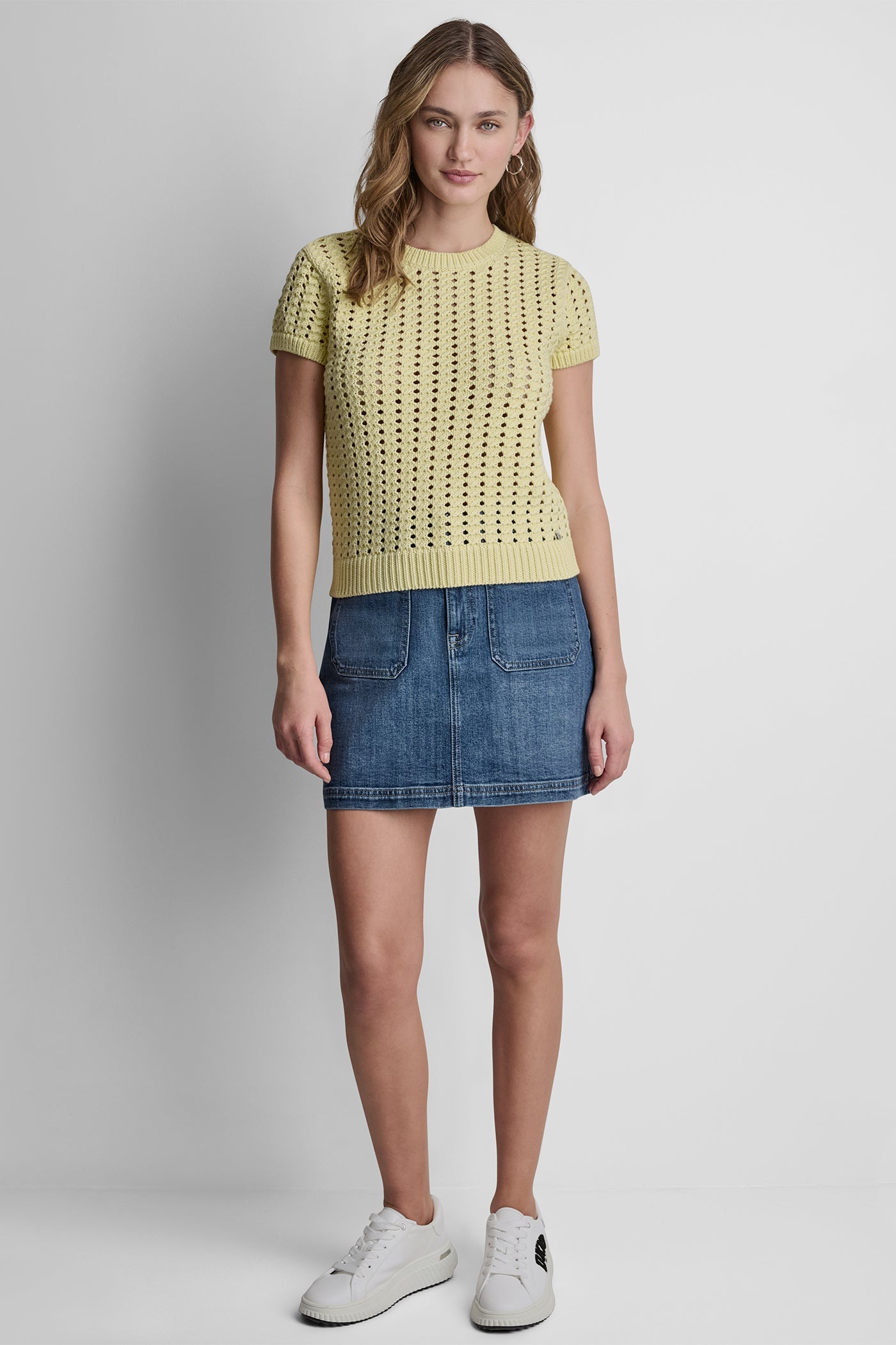 CHUNKY POINTELLE SHORT SLEEVE SWEATER