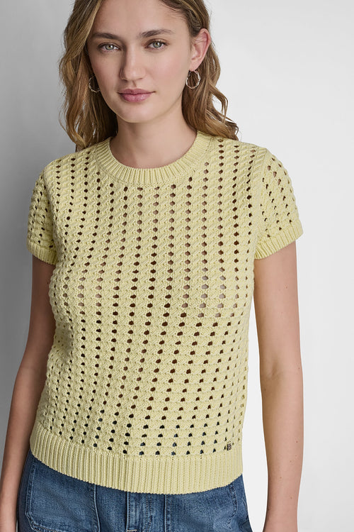 CHUNKY POINTELLE SHORT SLEEVE SWEATER