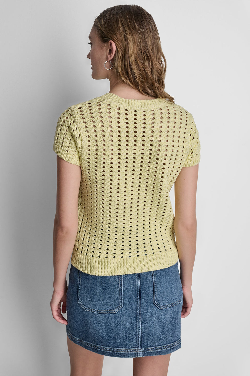 CHUNKY POINTELLE SHORT SLEEVE SWEATER