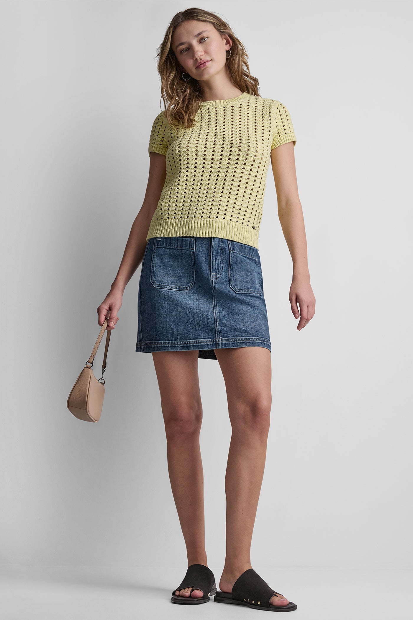 CHUNKY POINTELLE SHORT SLEEVE SWEATER